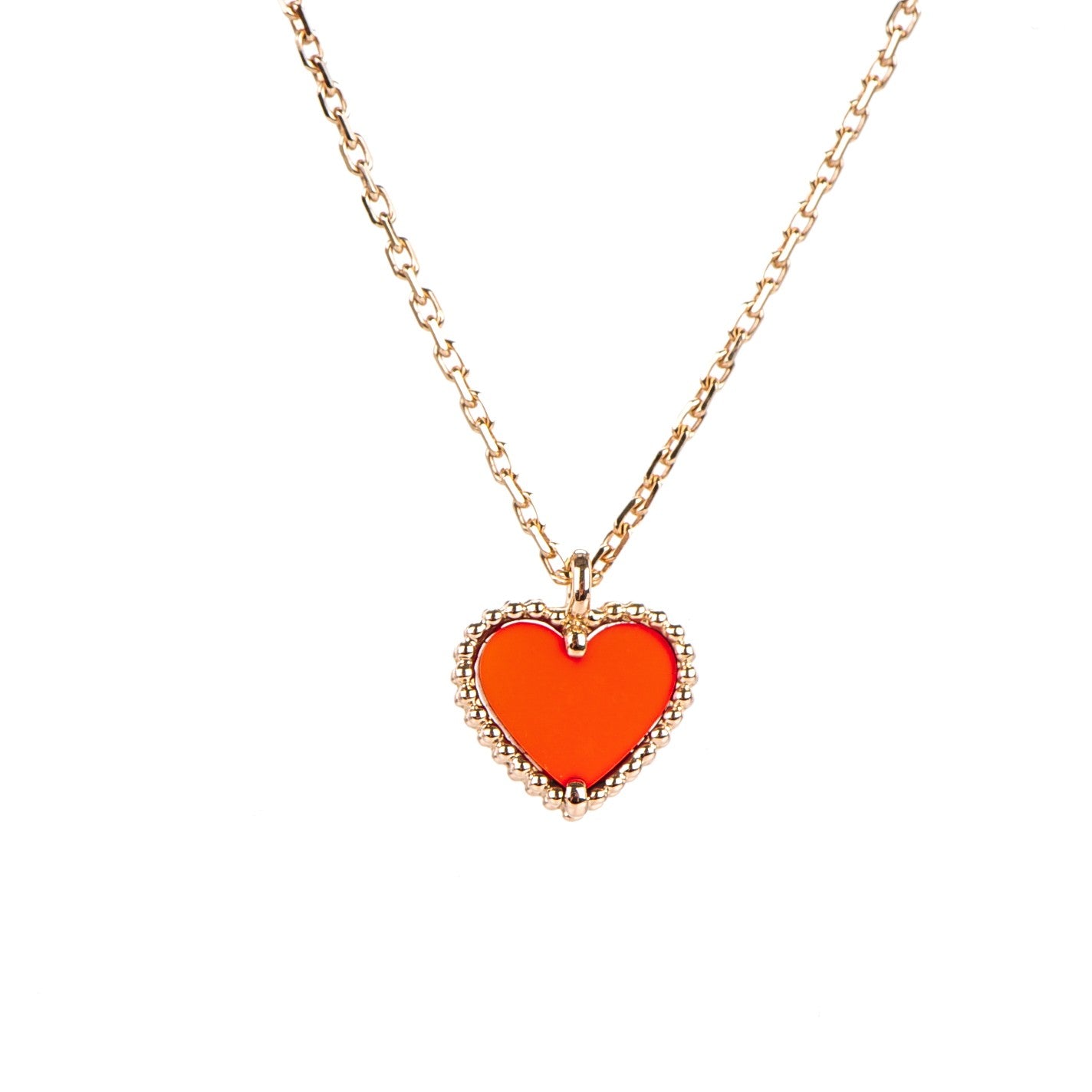 Van Cleef & Arpels 18K Rose Gold Carnelian Sweet Alhambra Heart Pendant Necklace 3 of 7