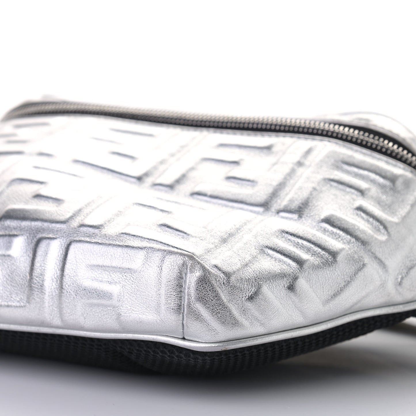 Vitello Catalan Mirror FF 1974 Embossed Belt Bag Argento