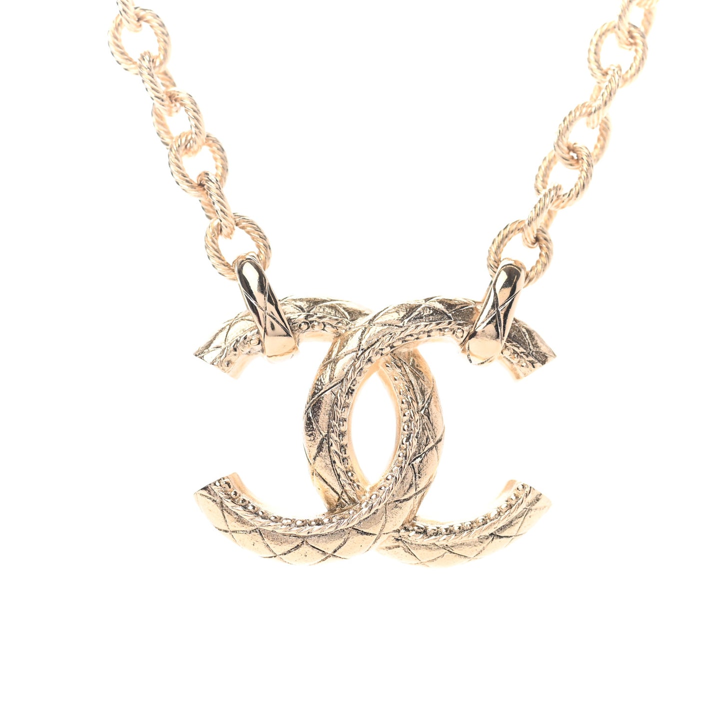 Metal Quilted CC Necklace Gold