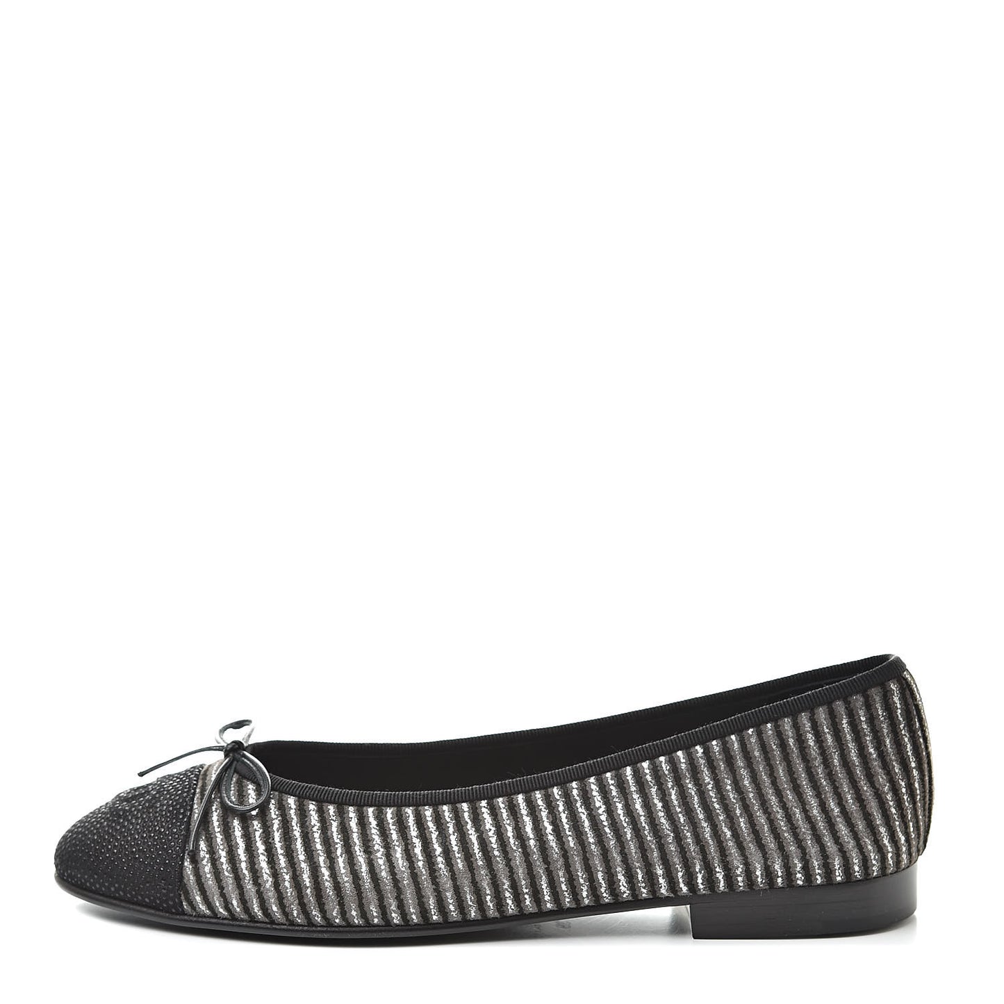 Velvet Caviar Striped CC Cap Toe Ballerina Flats 39 Grey Black