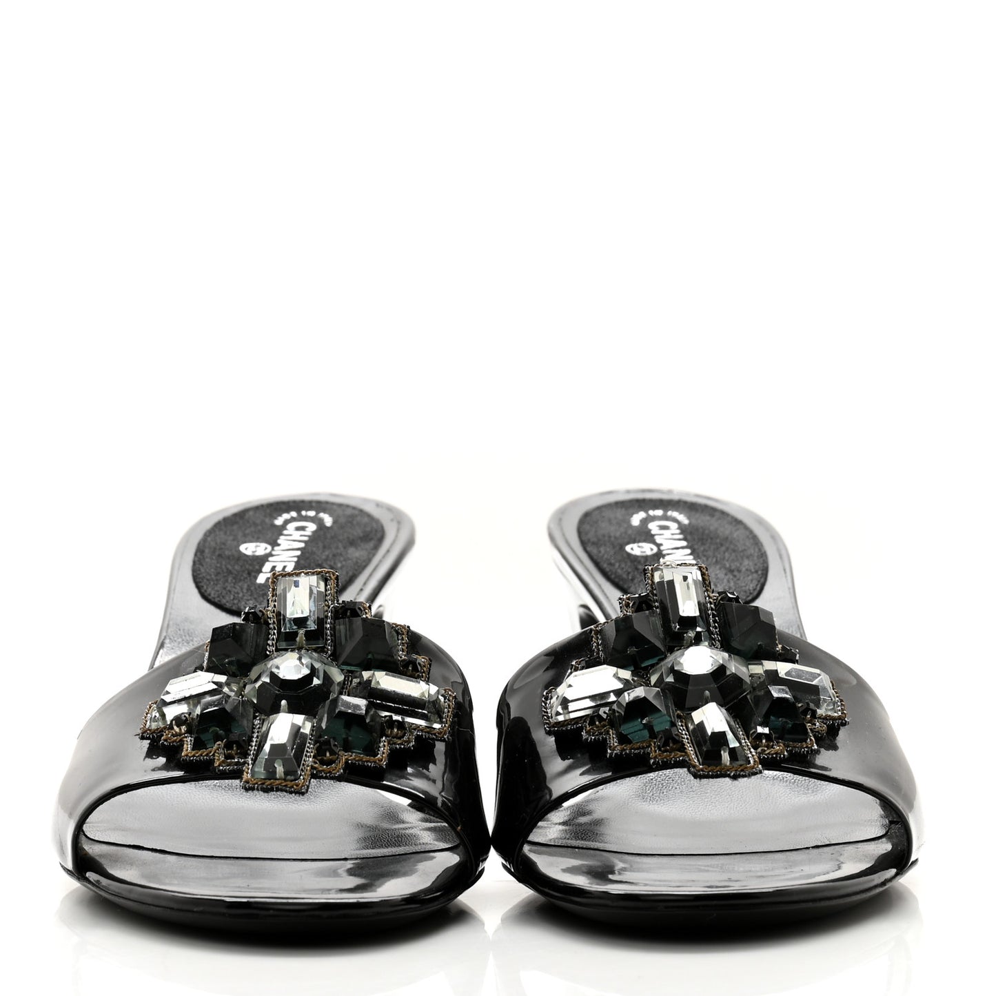 Patent Crystal Embellished Sandals 40 Black