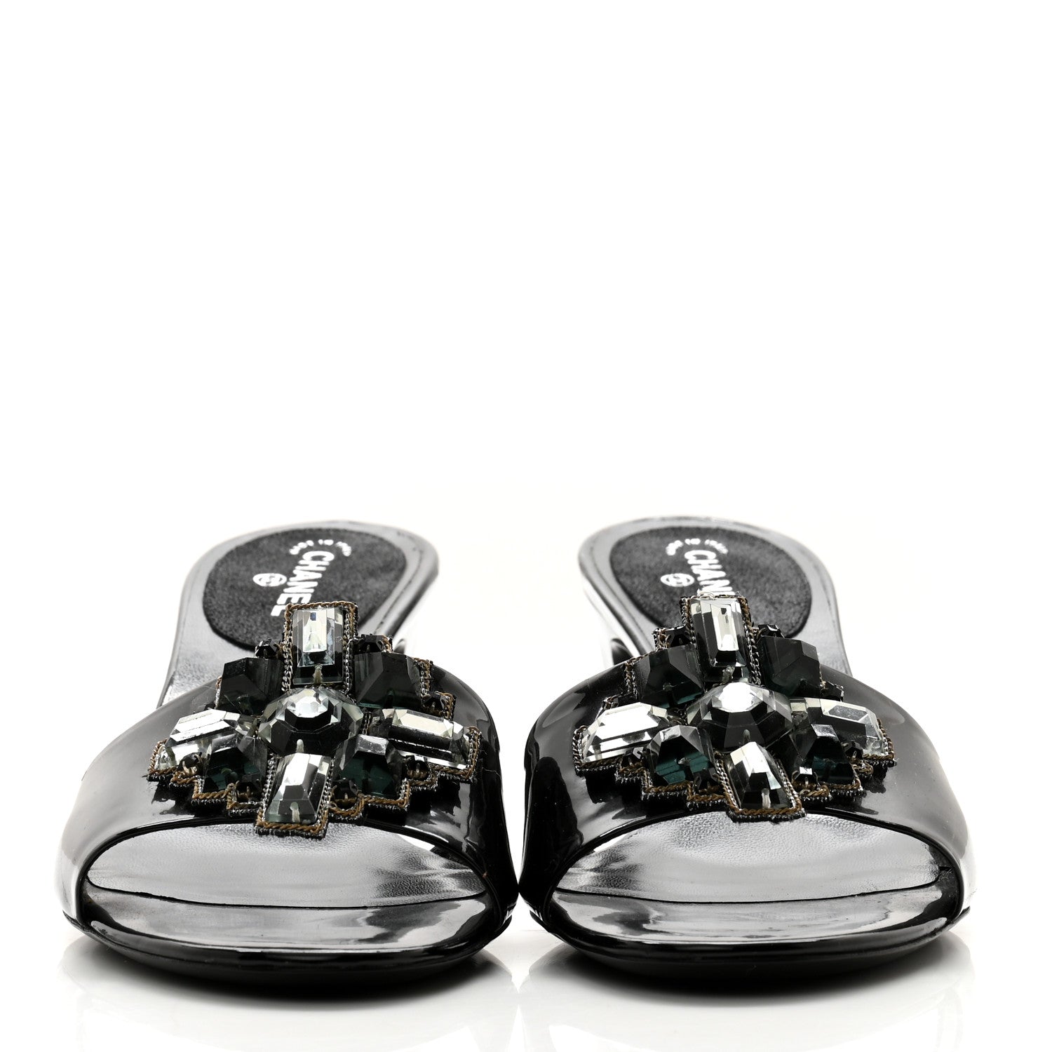 Chanel Patent Crystal Embellished Sandals 40 Black 2 of 9