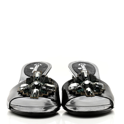 Chanel Patent Crystal Embellished Sandals 40 Black 2 of 9