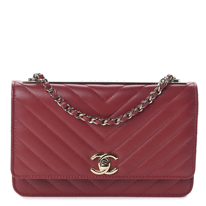 Chanel Lambskin Chevron Quilted Tendy CC Wallet On Chain WOC Dark Red 1 of 10