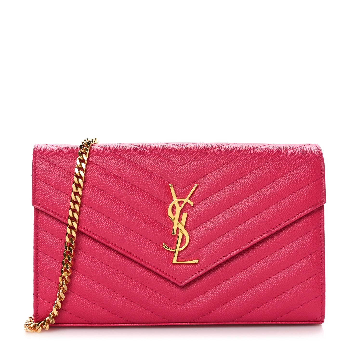 Grain De Poudre Matelasse Chevron Monogram Chain Wallet Lipstick Fuchsia