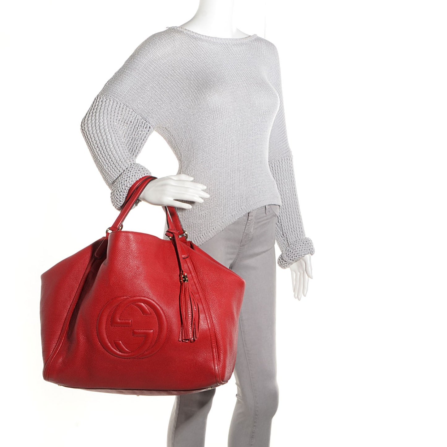 Pebbled Calfskin Large Soho Shoulder Bag Red