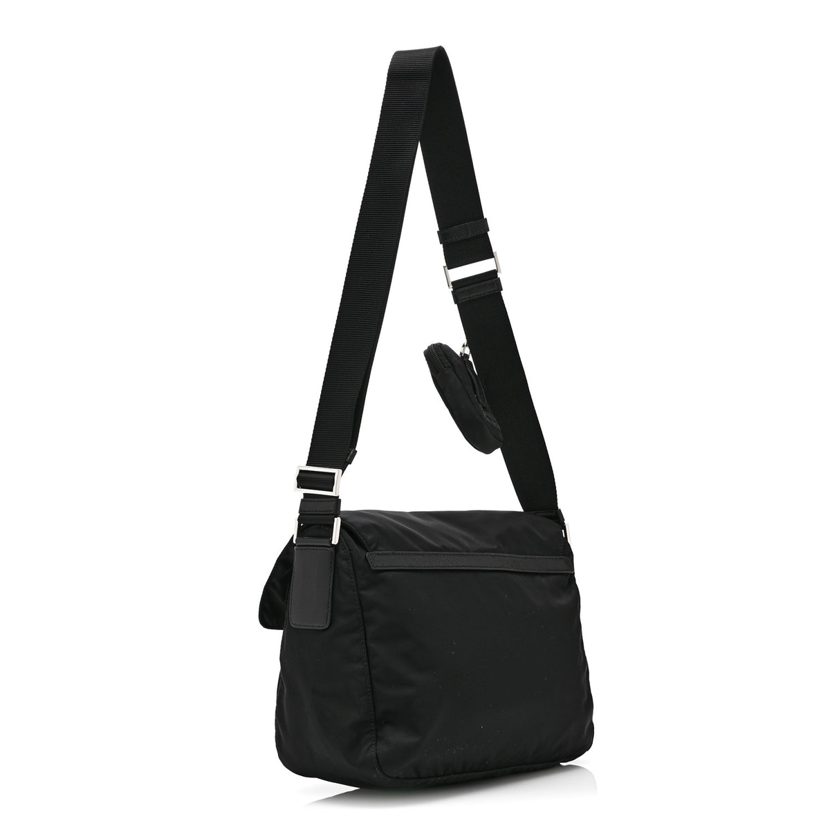Prada Re-Nylon Vela Saffiano Pocket Double Buckle Messenger Shoulder Bag Black 4 of 11