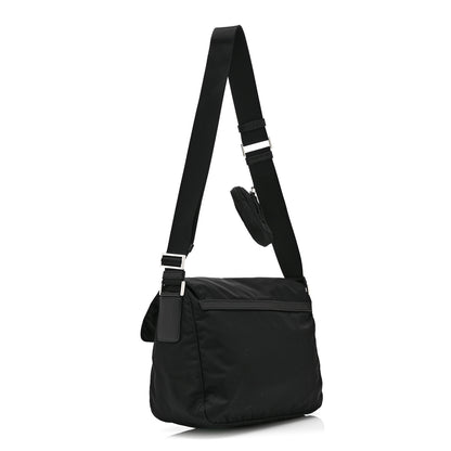 Prada Re-Nylon Vela Saffiano Pocket Double Buckle Messenger Shoulder Bag Black 4 of 11