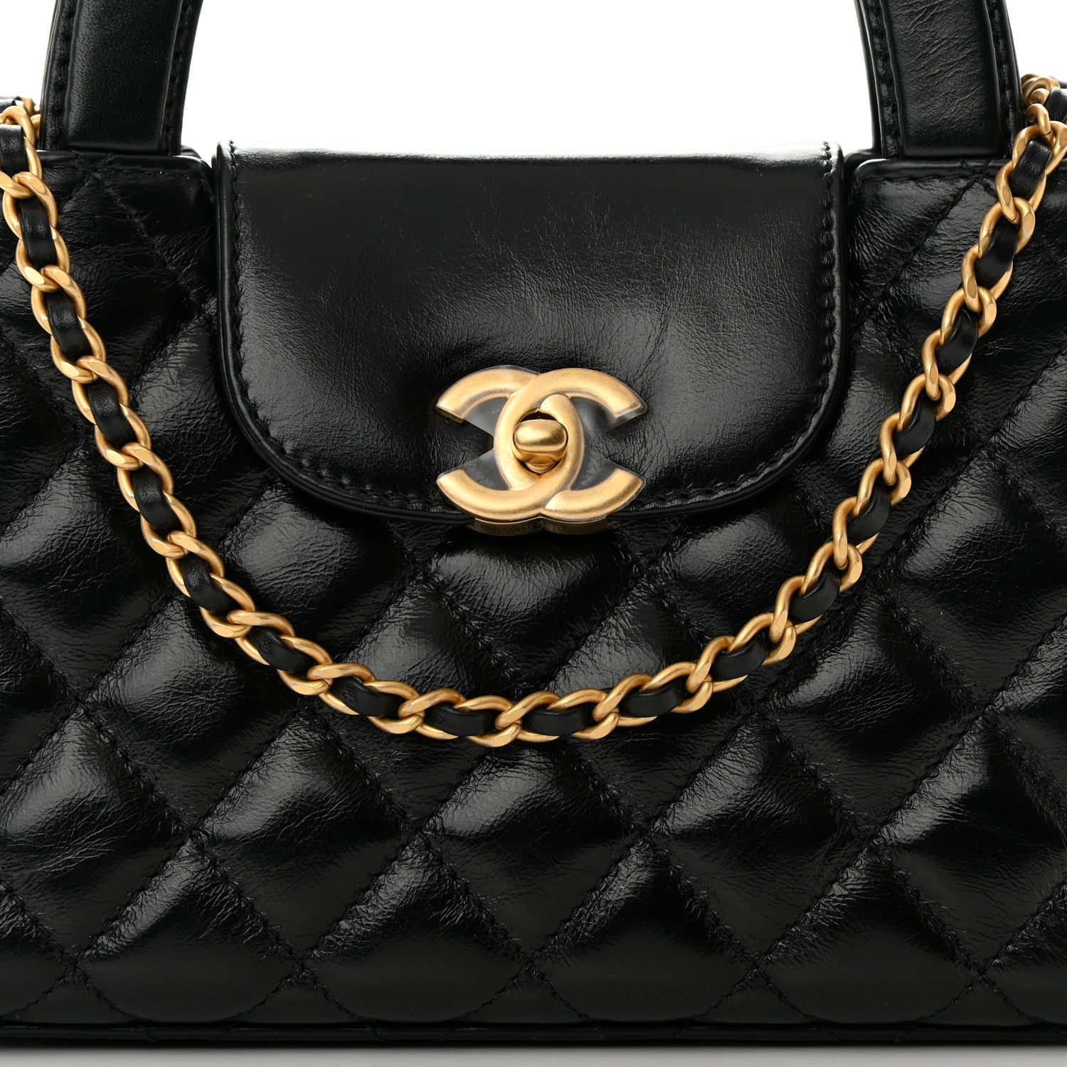 Chanel Shiny Aged Calfskin Quilted Nano Kelly Shopper Black 8 of 12