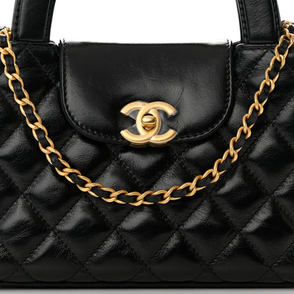 Chanel Shiny Aged Calfskin Quilted Nano Kelly Shopper Black 8 of 12