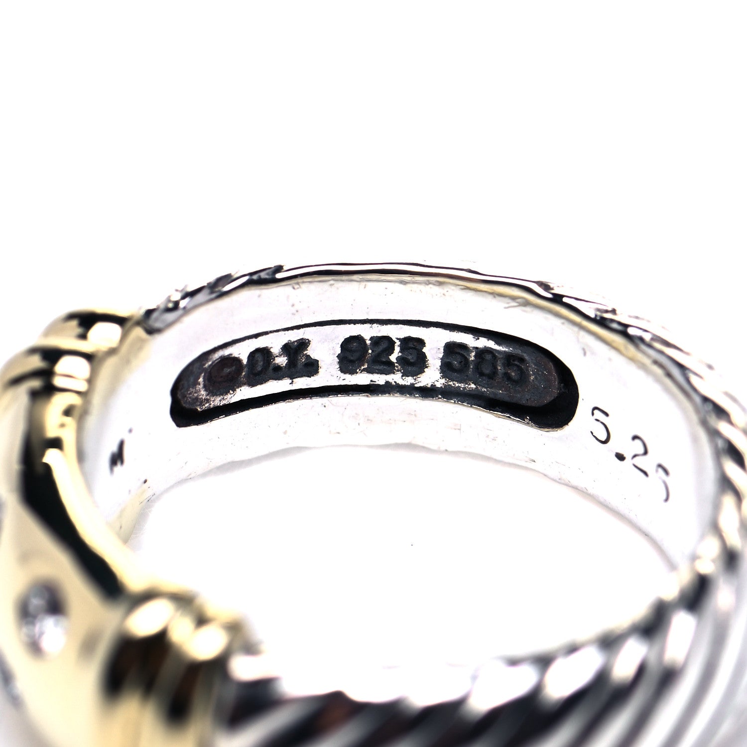 David Yurman Sterling Silver 18K Yellow Gold Diamond 8mm Metro Cable Ring 49 5 4 of 4