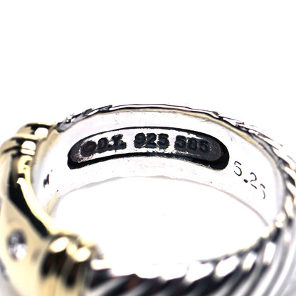 David Yurman Sterling Silver 18K Yellow Gold Diamond 8mm Metro Cable Ring 49 5 4 of 4