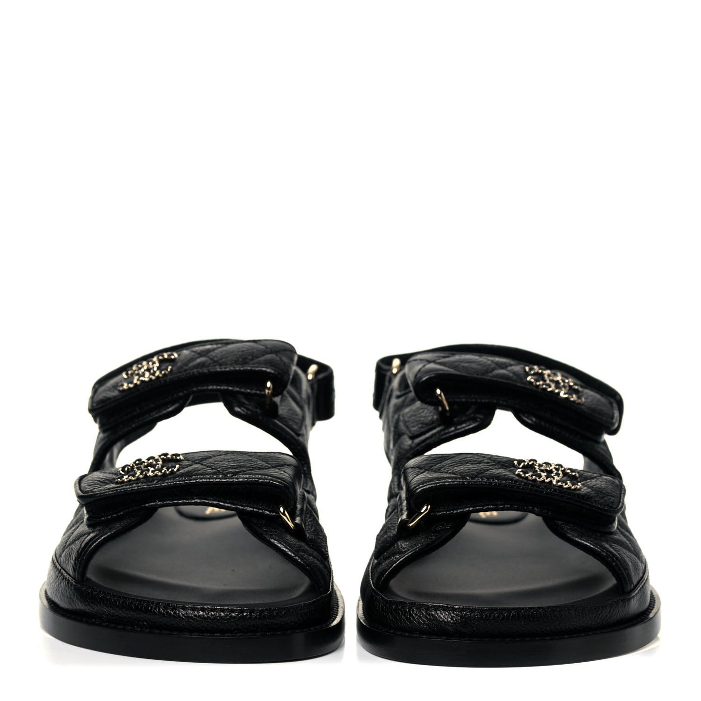 Grained Calfskin Velcro Dad Sandals 37 Black