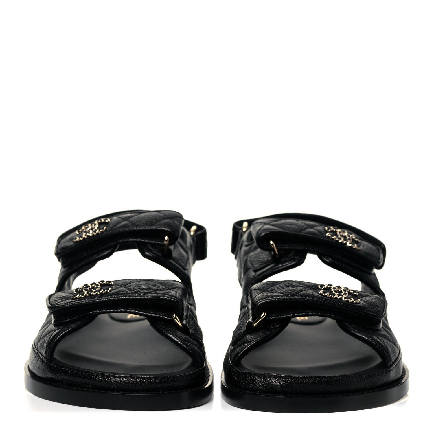 Chanel Grained Calfskin Velcro Dad Sandals 37 Black 2 of 9
