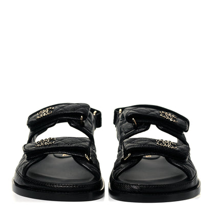 Chanel Grained Calfskin Velcro Dad Sandals 37 Black 2 of 9