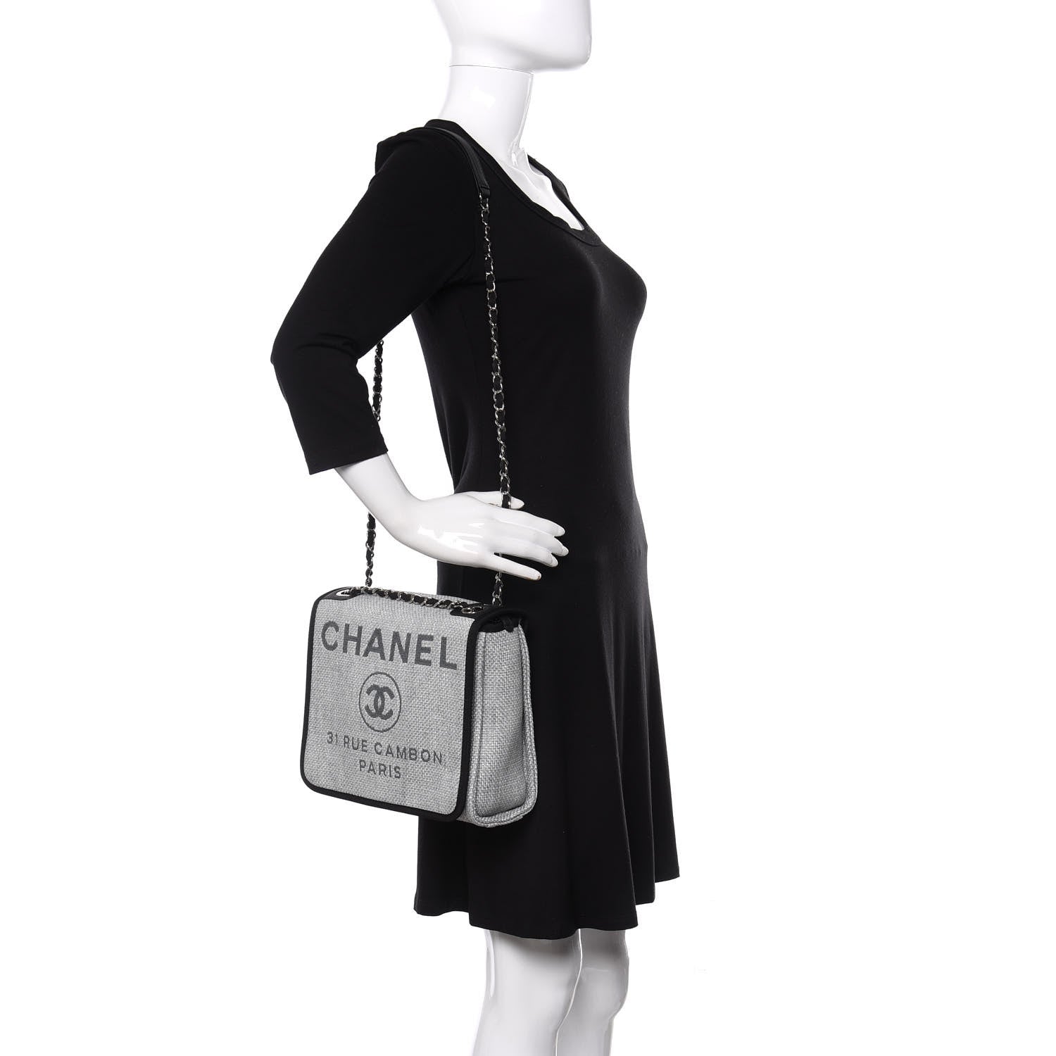 Chanel Woven Straw Raffia Small Deauville Messenger Grey 2 of 11