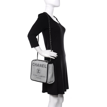 Chanel Woven Straw Raffia Small Deauville Messenger Grey 2 of 11