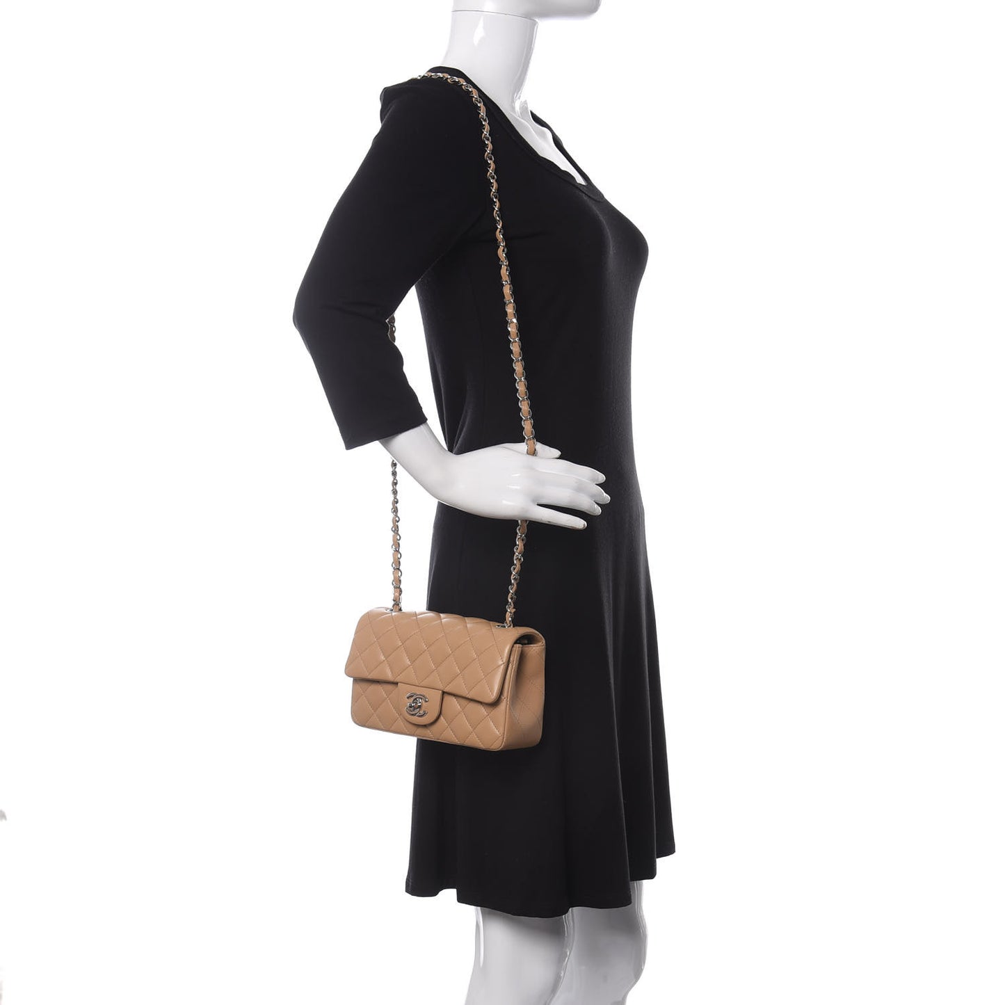 Lambskin Quilted Mini Rectangular Flap Beige