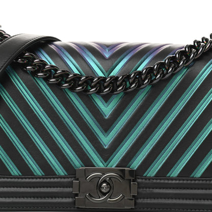Chanel Calfskin Painted Chevron Embossed Medium Boy Flap Black 7 of 7