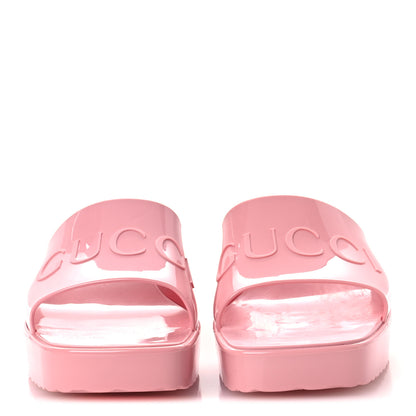Gucci Rubber Gucci Logo Womens Platform 20/60mm Slide Sandals 38 Wild Rose 3 of 12