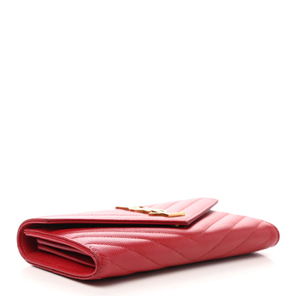 Saint Laurent Grain De Poudre Matelasse Chevron Monogram Flap Wallet Red 4 of 10