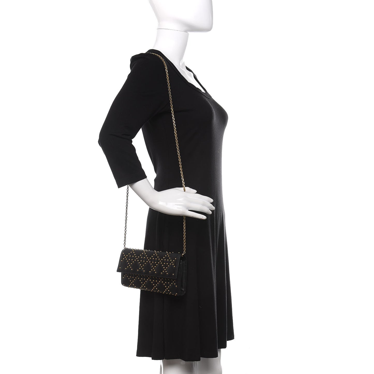Calfskin Cannage Studded Wallet on Chain Black