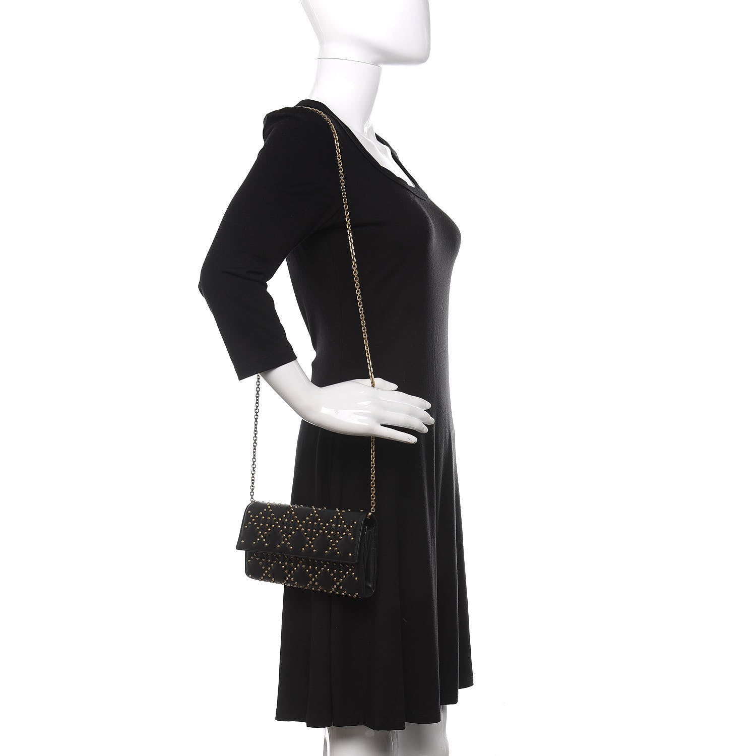 Christian Dior Calfskin Cannage Studded Wallet on Chain Black 2 of 11