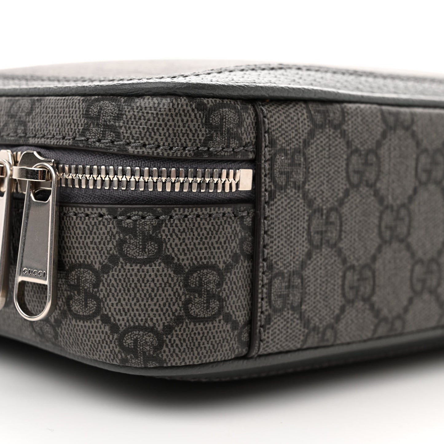 GG Supreme Monogram Textured Dollar Calfskin Small Ophidia Top Handle Shoulder Grey Black Graphite Grey