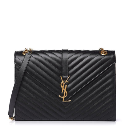Saint Laurent Grain De Poudre Matelasse Chevron Large Monogram Satchel Black 1 of 11