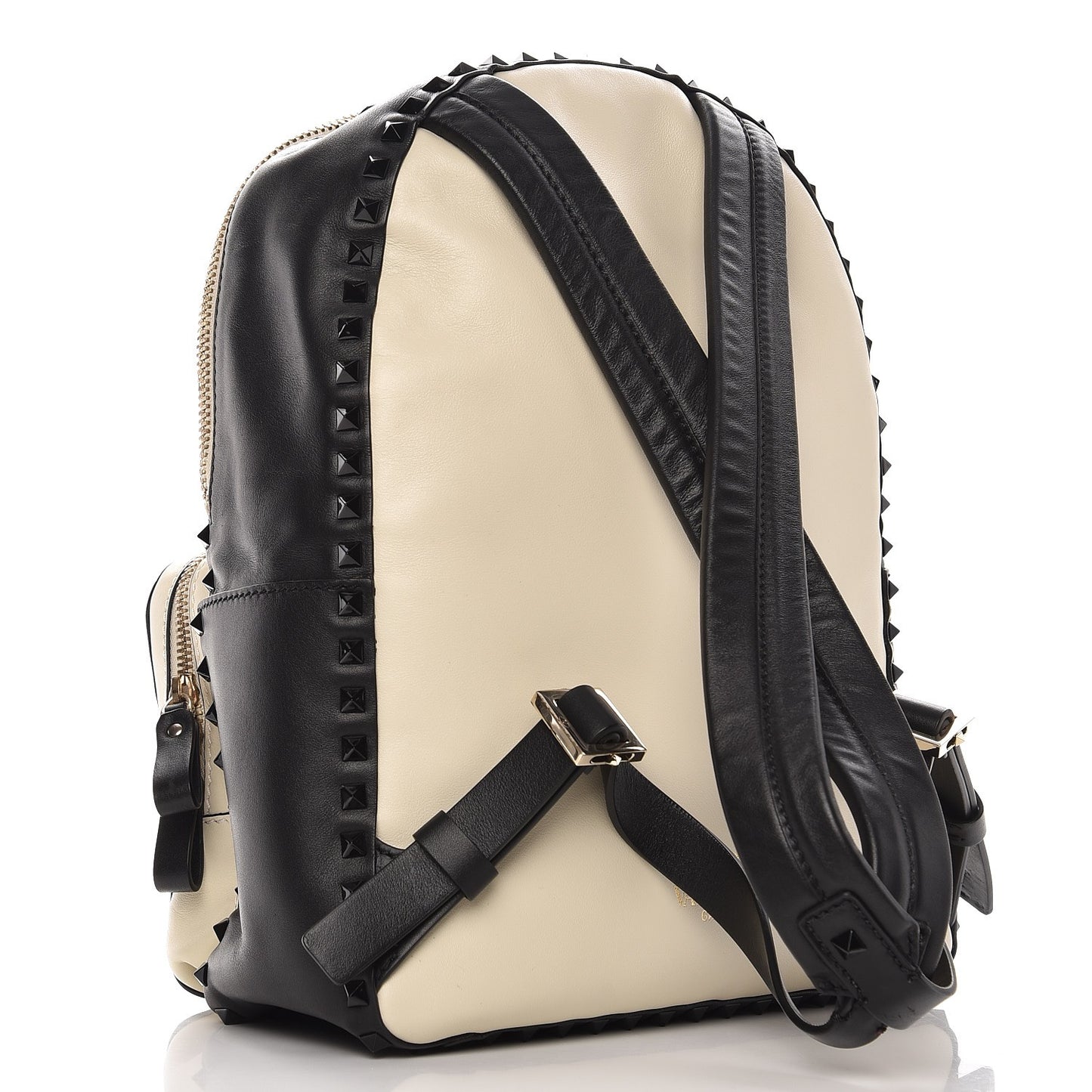 Vitello Medium Rockstud Backpack Ivory Black