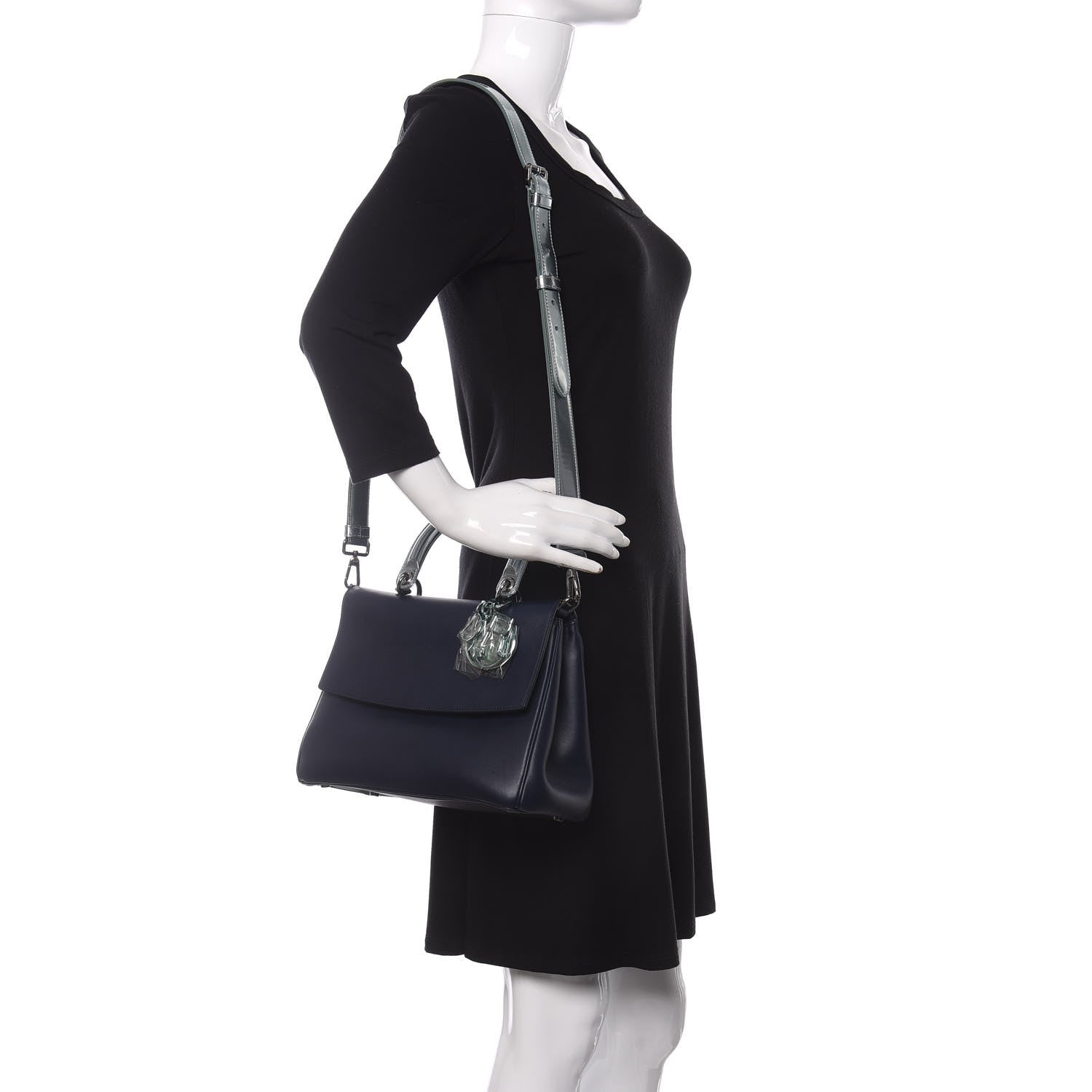Christian Dior Metallic Patent Smooth Calfskin Small Be Dior Flap Navy Light Blue 2 of 9