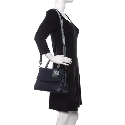 Christian Dior Metallic Patent Smooth Calfskin Small Be Dior Flap Navy Light Blue 2 of 9