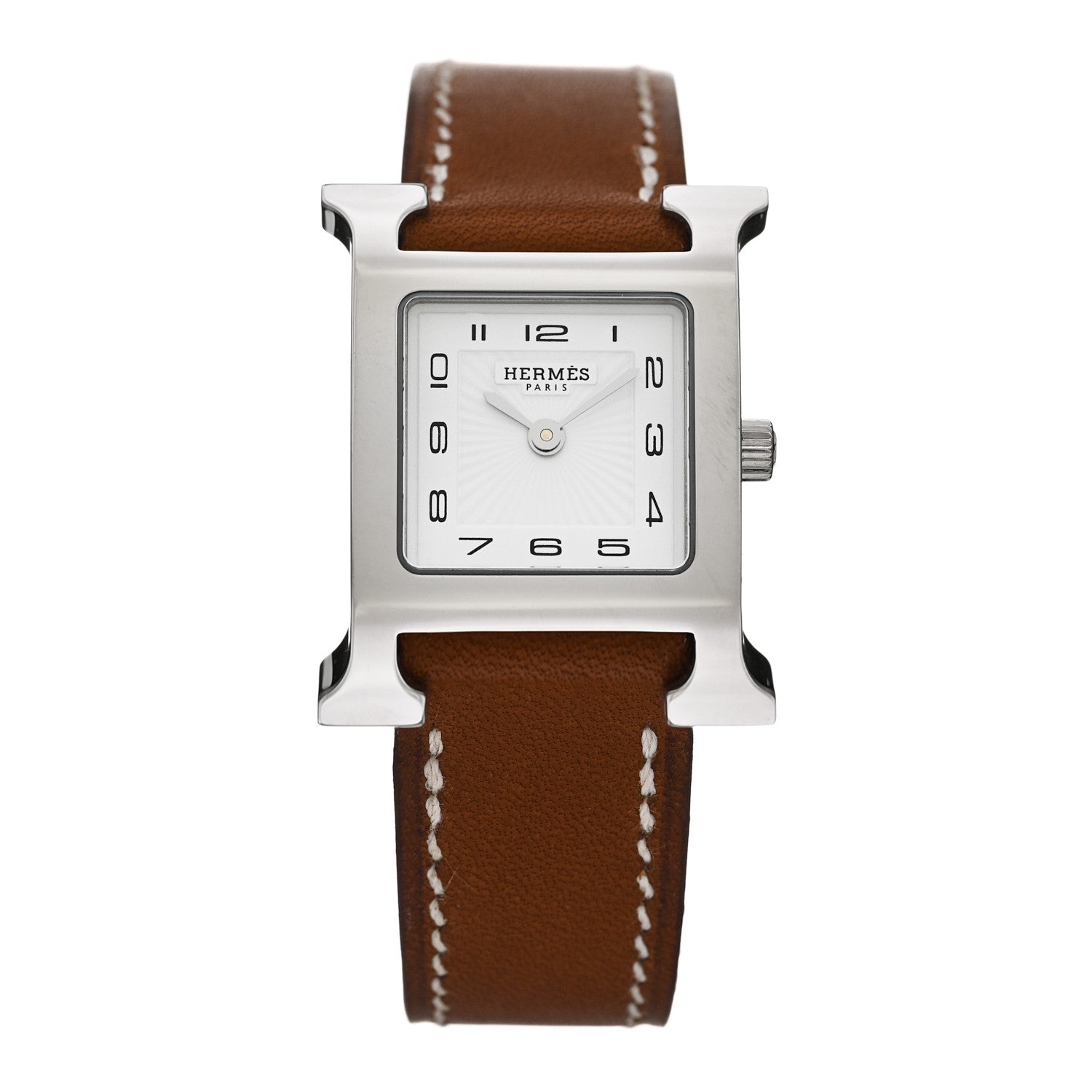 Hermes Stainless Steel Barenia 21mm Heure H Hour Quartz Watch Fauve 1 of 5
