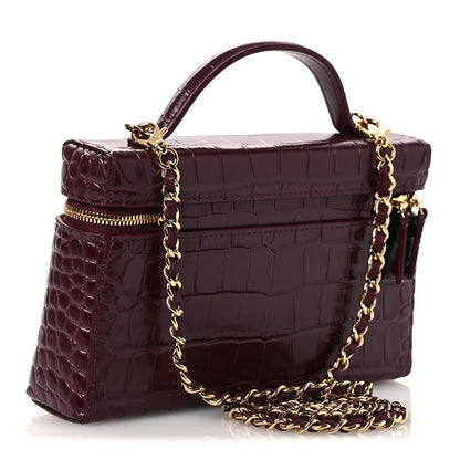 Chanel Calfskin Crocodile Embossed Top Handle Vanity Case With Chain  Burgundy 3 of 12