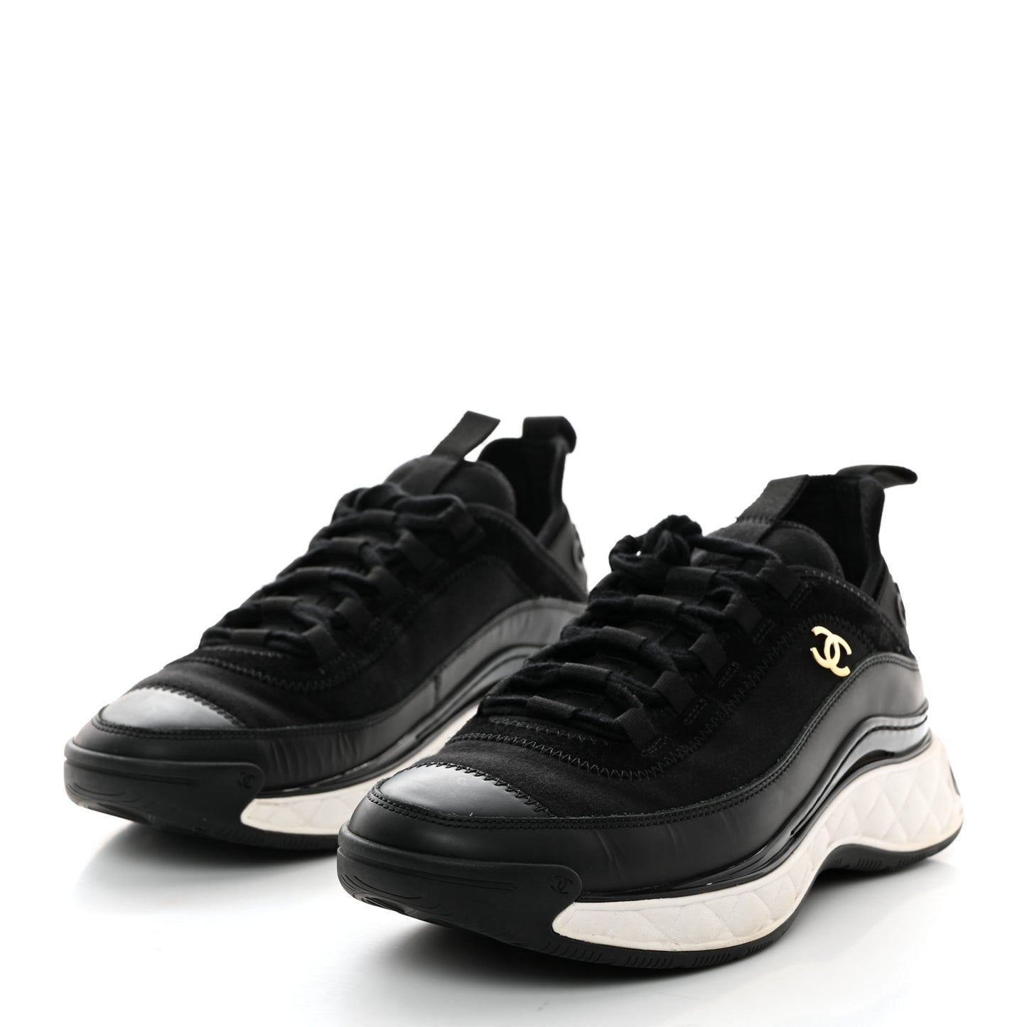 Velvet Calfskin Mixed Fibers CC Sneakers 38.5 Black