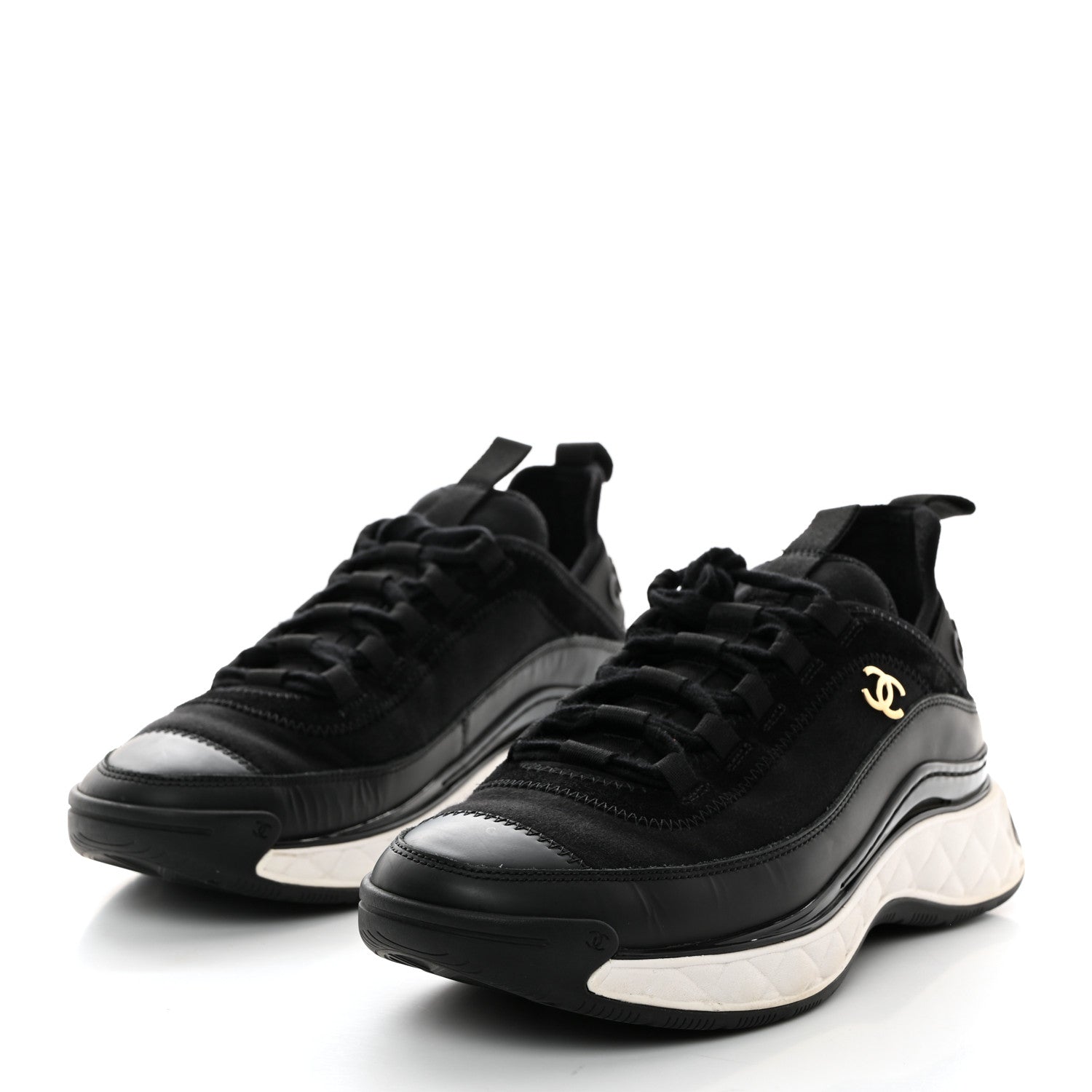 Chanel Velvet Calfskin Mixed Fibers CC Sneakers 38.5 Black 3 of 8