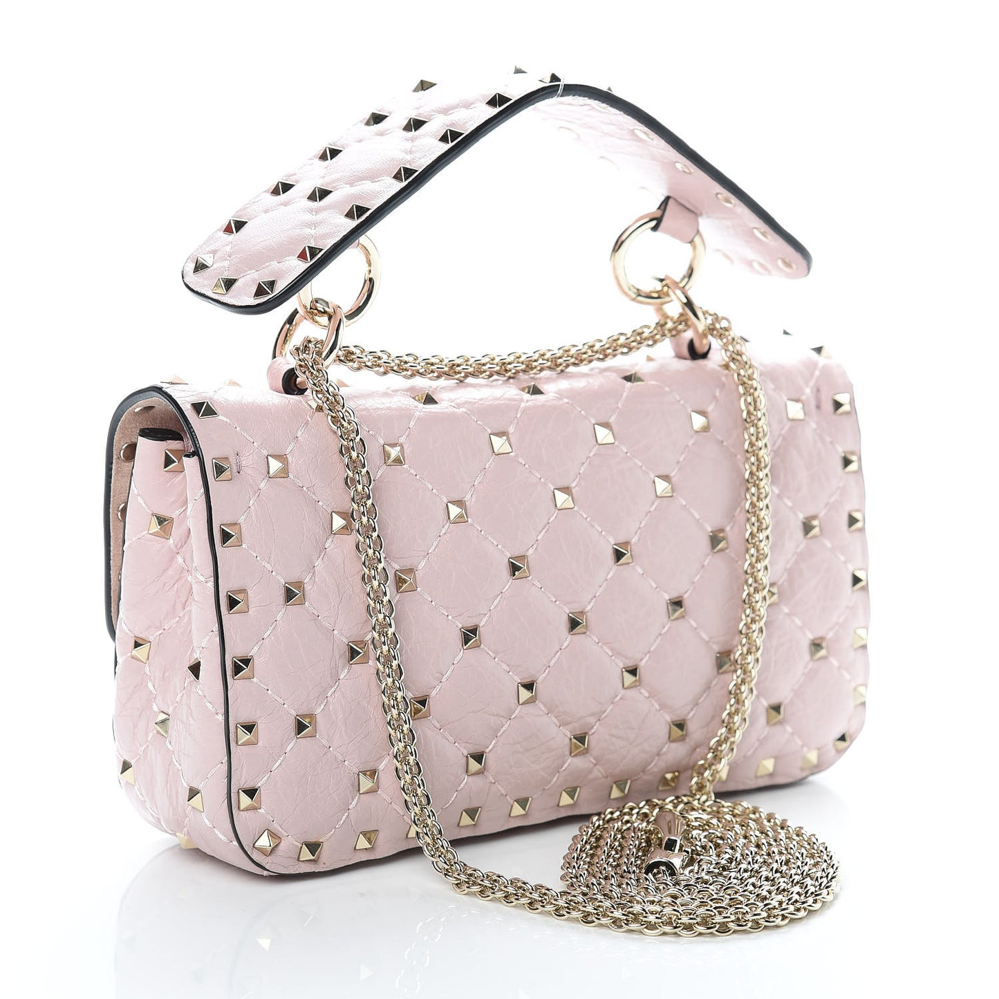 Craquele Nappa Small Rockstud Spike Shoulder Bag Water Rose