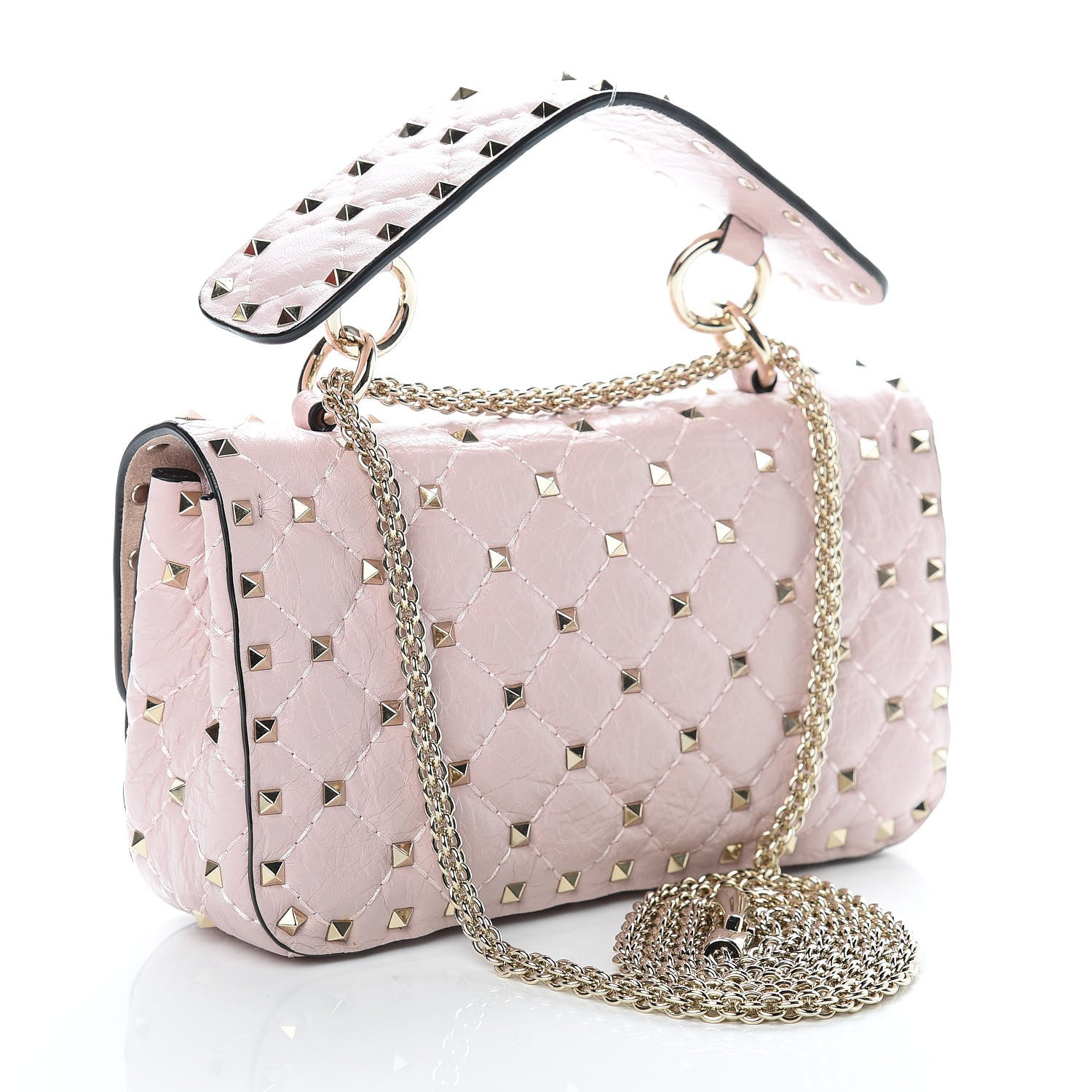 Valentino Garavani Craquele Nappa Small Rockstud Spike Shoulder Bag Water Rose 3 of 11