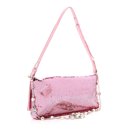 Miu Miu Paillettes Crystal Sequin Flap Rosa 3 of 11