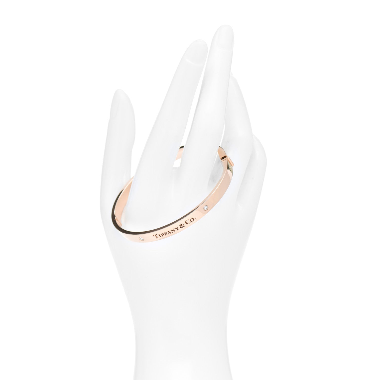 Tiffany 18K Rose Gold Diamond Hinged Bangle Bracelet 2 of 4