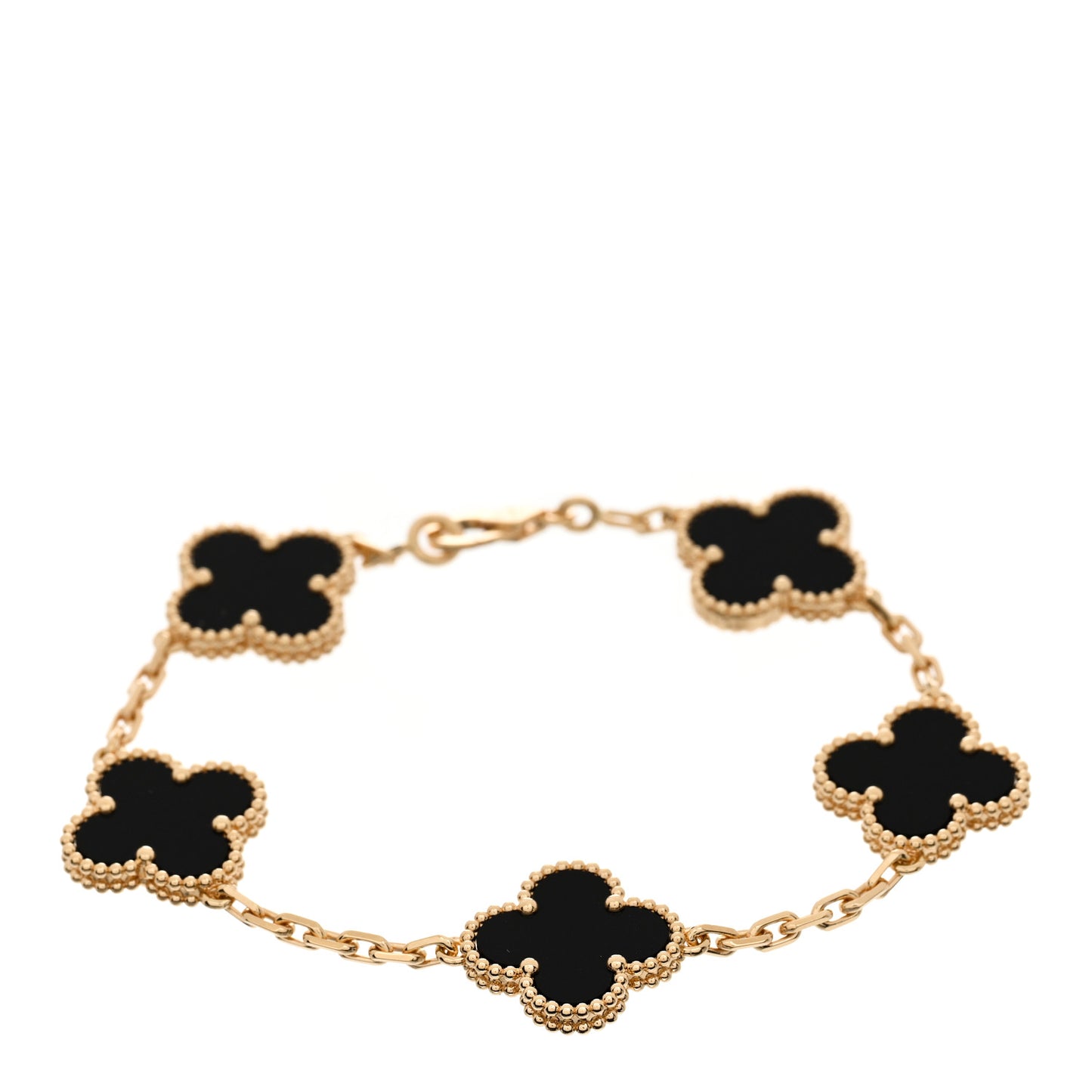 18K Yellow Gold Black Onyx 5 Motifs Vintage Alhambra Bracelet