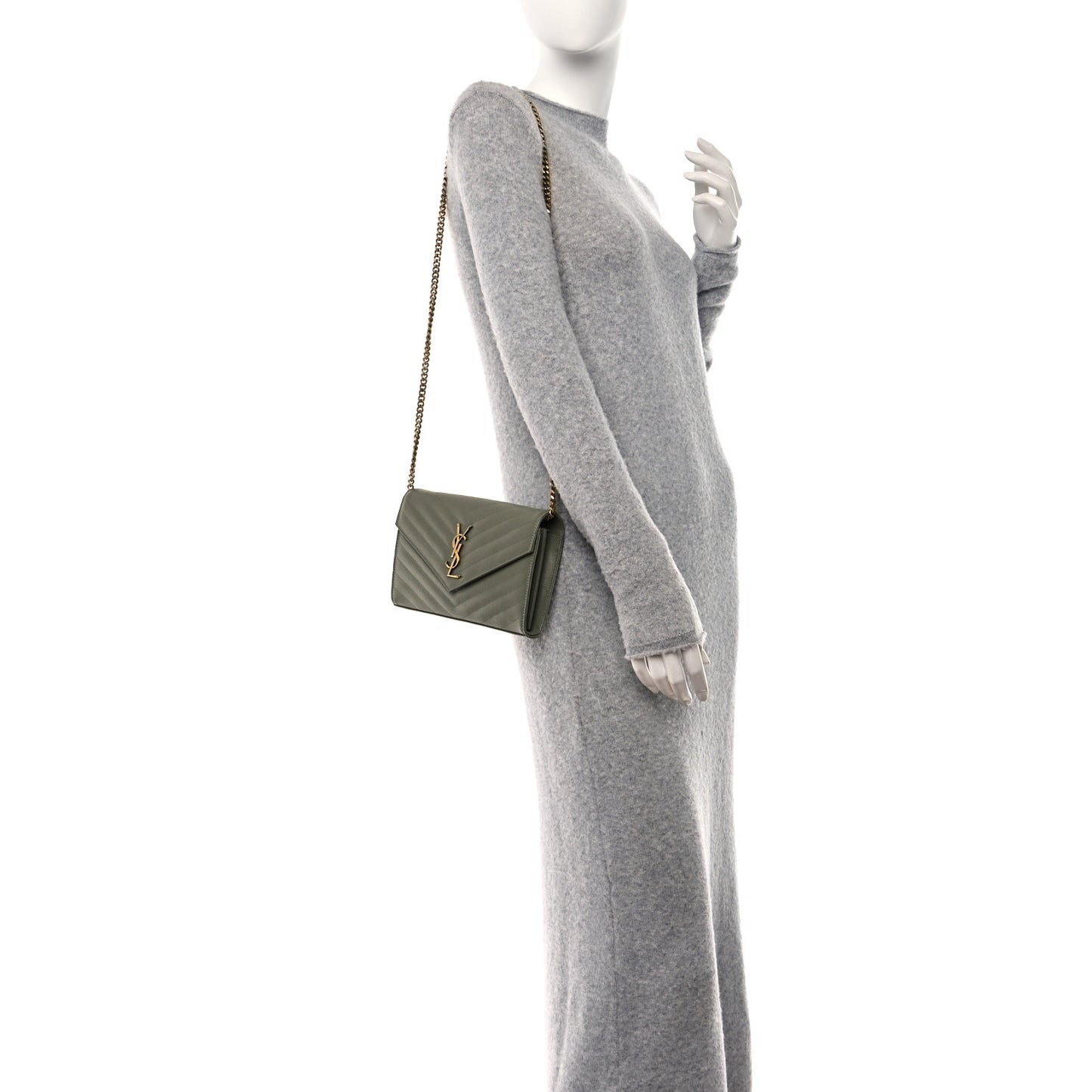 Grain De Poudre Matelasse Chevron Monogram Chain Wallet Light Sage