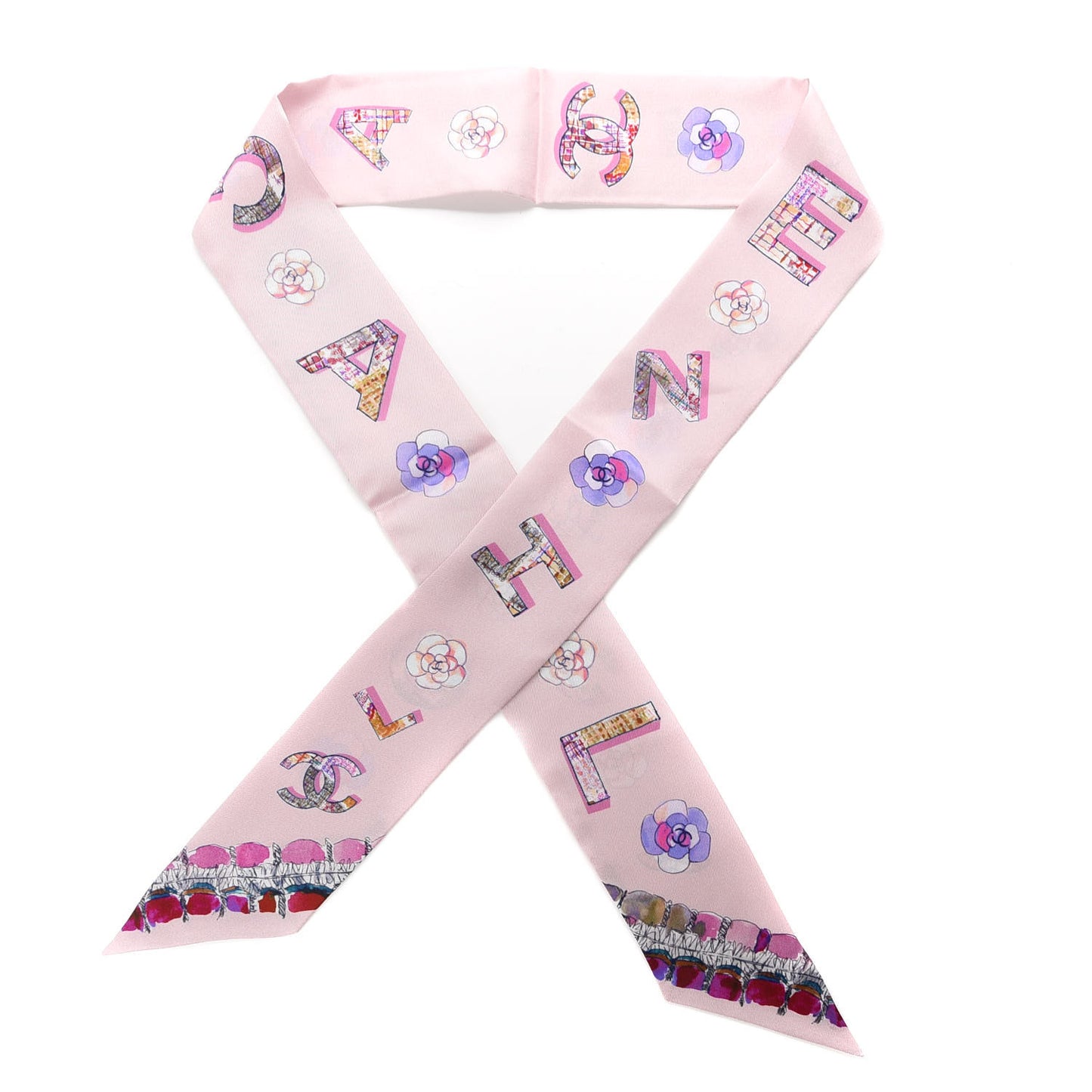 Silk Twill Slim Bandeau Scarf Pink