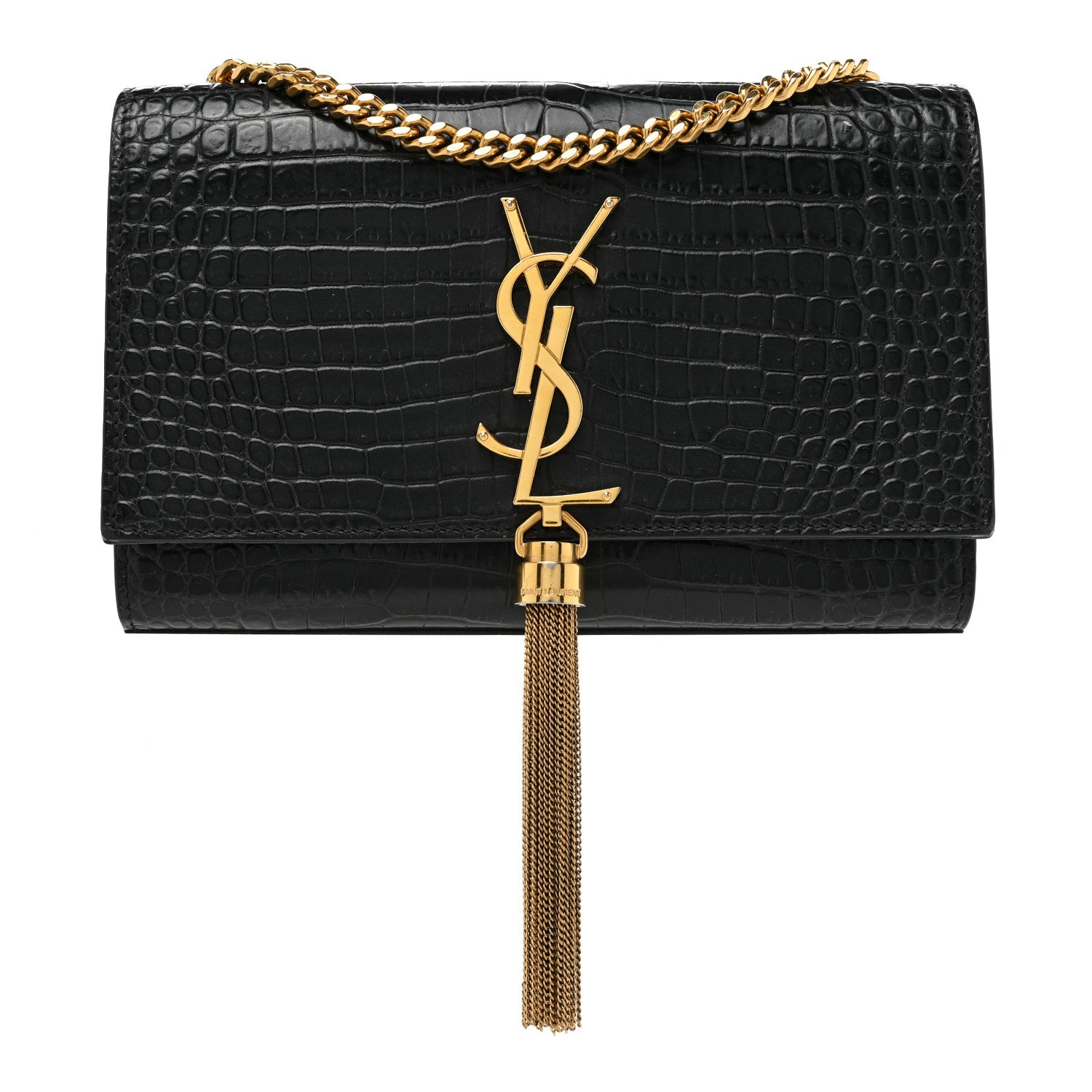 Saint Laurent Calfskin Crocodile Embossed Medium Classic Monogram Kate Tassel Satchel Black 1 of 19