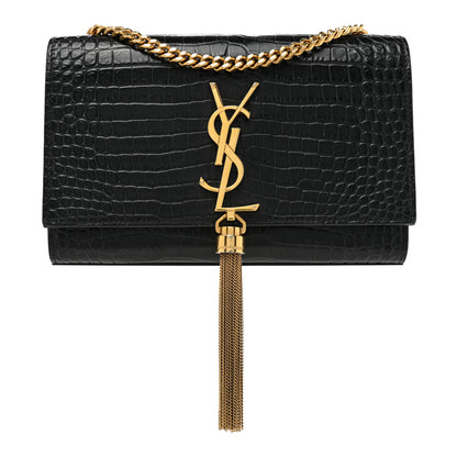 Saint Laurent Calfskin Crocodile Embossed Medium Classic Monogram Kate Tassel Satchel Black 1 of 19
