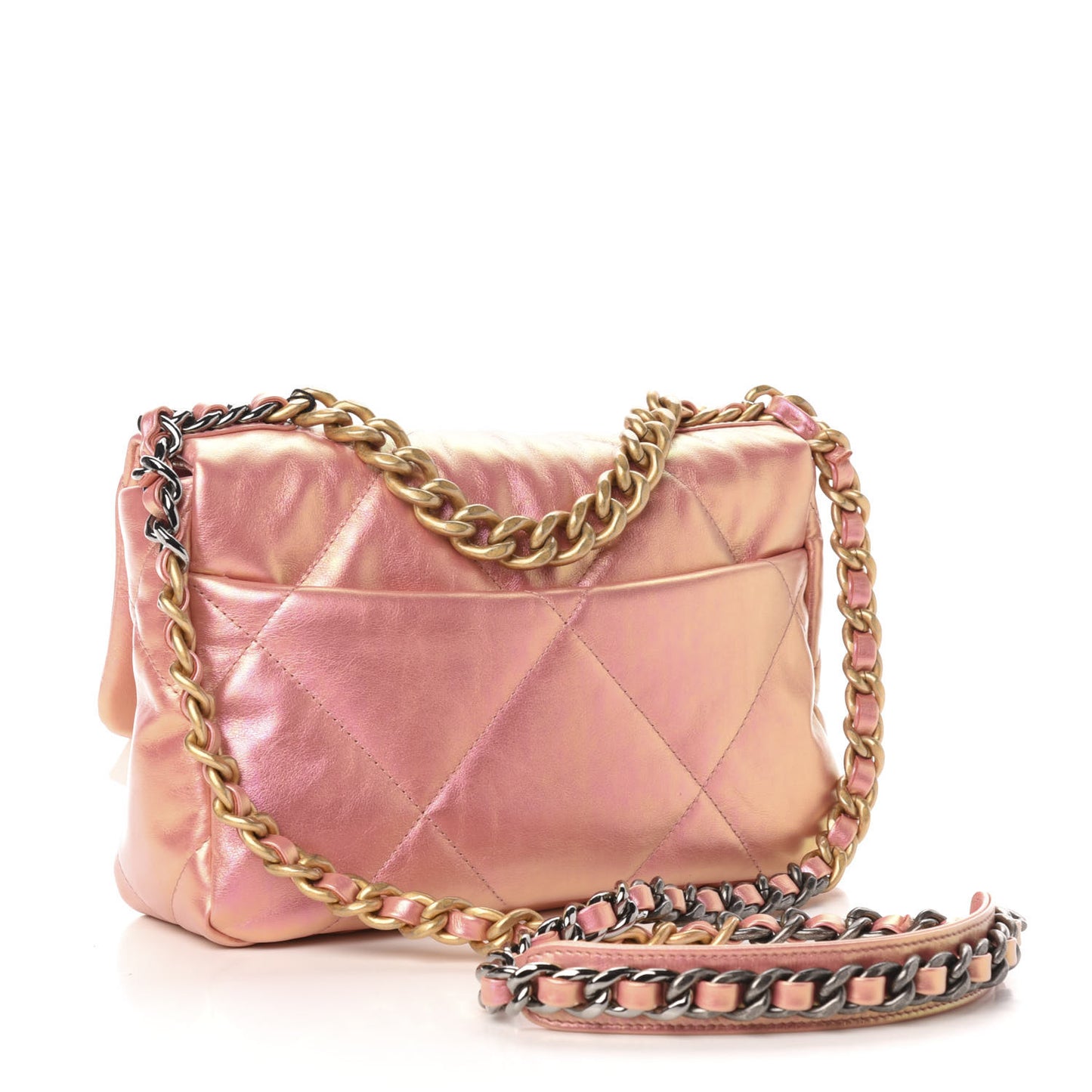 Iridescent Calfskin Quilted Medium 19 Flap Pink