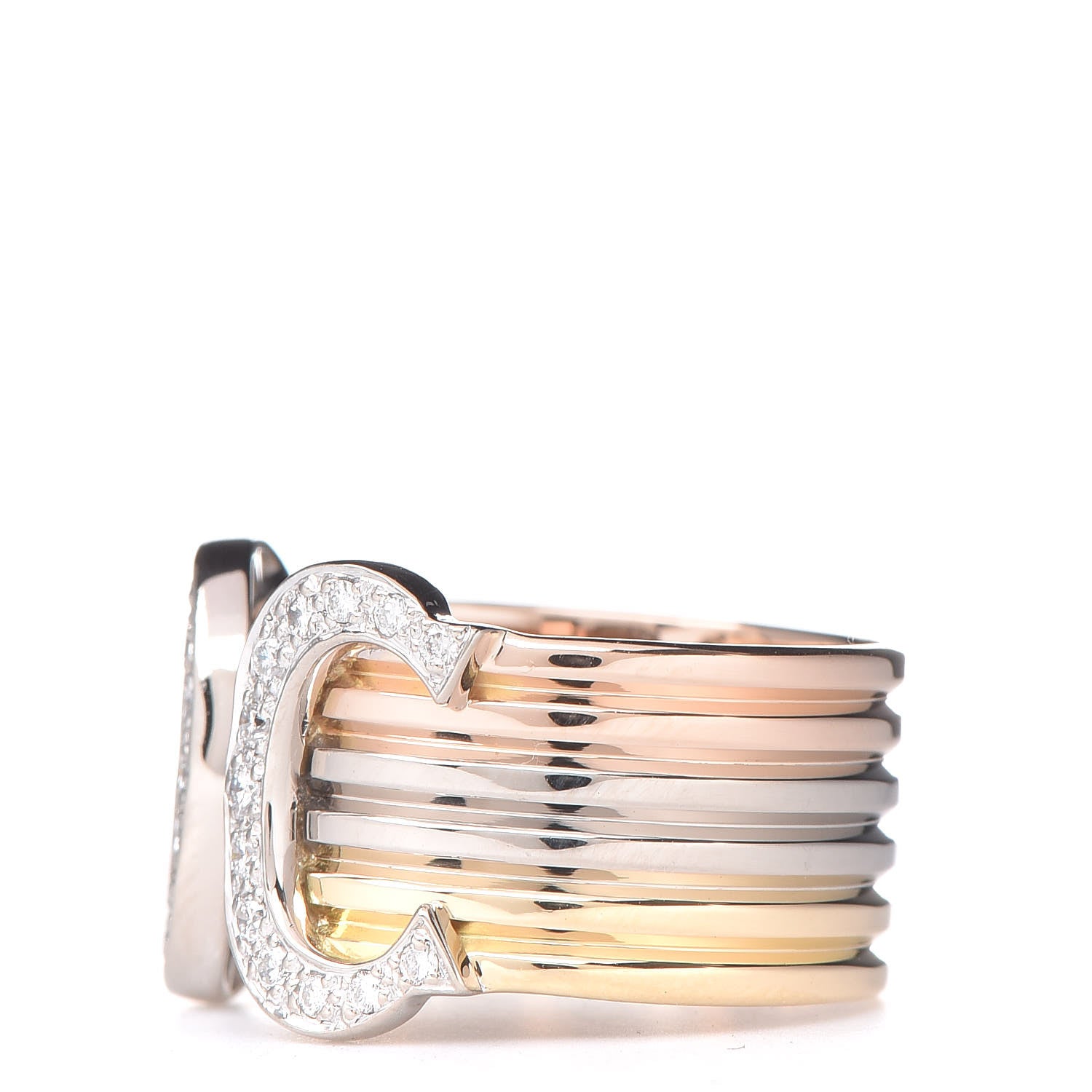 Cartier 18K Pink Yellow White Gold Diamond C De Ring 56 7 4 of 7