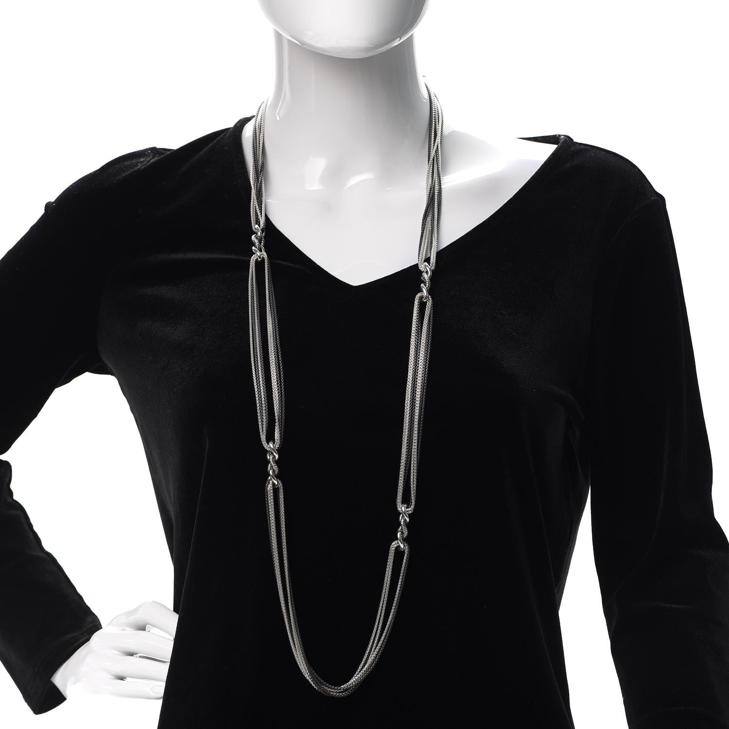 David Yurman Sterling Silver Eight Row Curb Link Necklace 2 of 5
