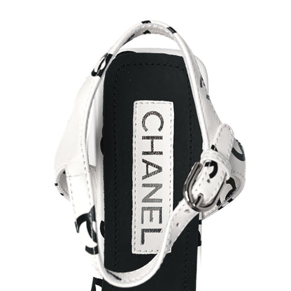 Chanel Lambskin Printed Coco Beach Sandals 37 White Black 7 of 10