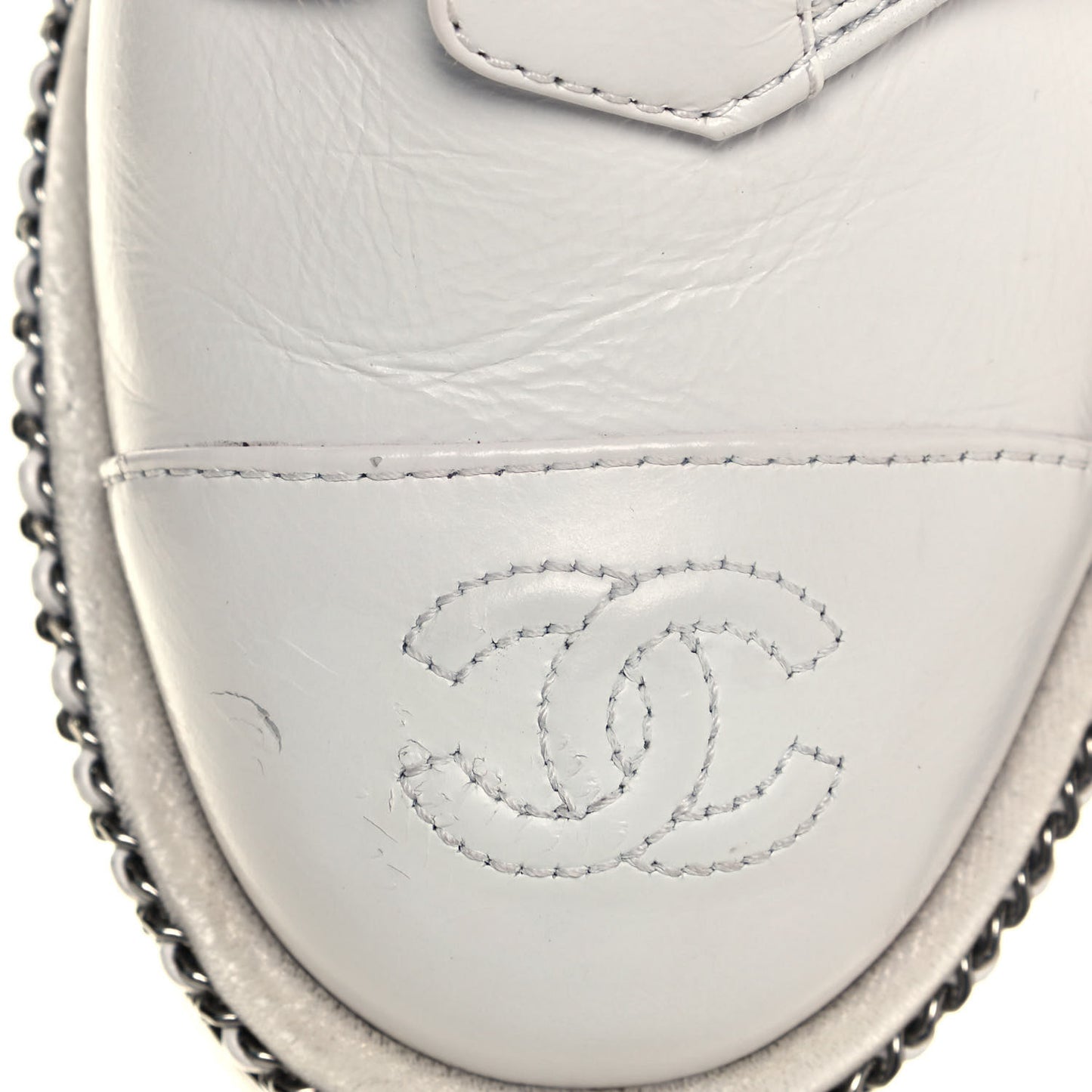 Crackled Calfskin Pearl Chain CC Combat Short Boots 36.5 White